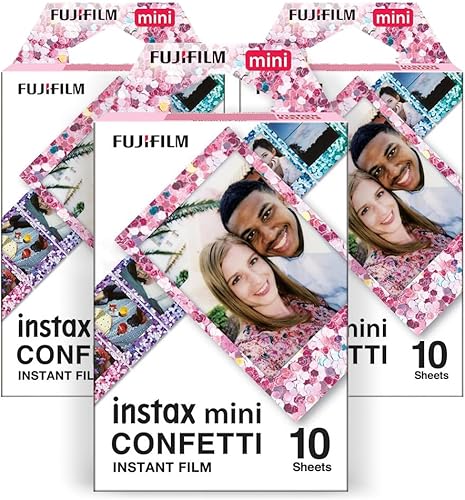 Fujifilm Instax Confetti Mini película (10 exposiciones, paquete de 3) Fotos instantáneas vibrantes y coloridas, compatible con cámaras Fujifilm