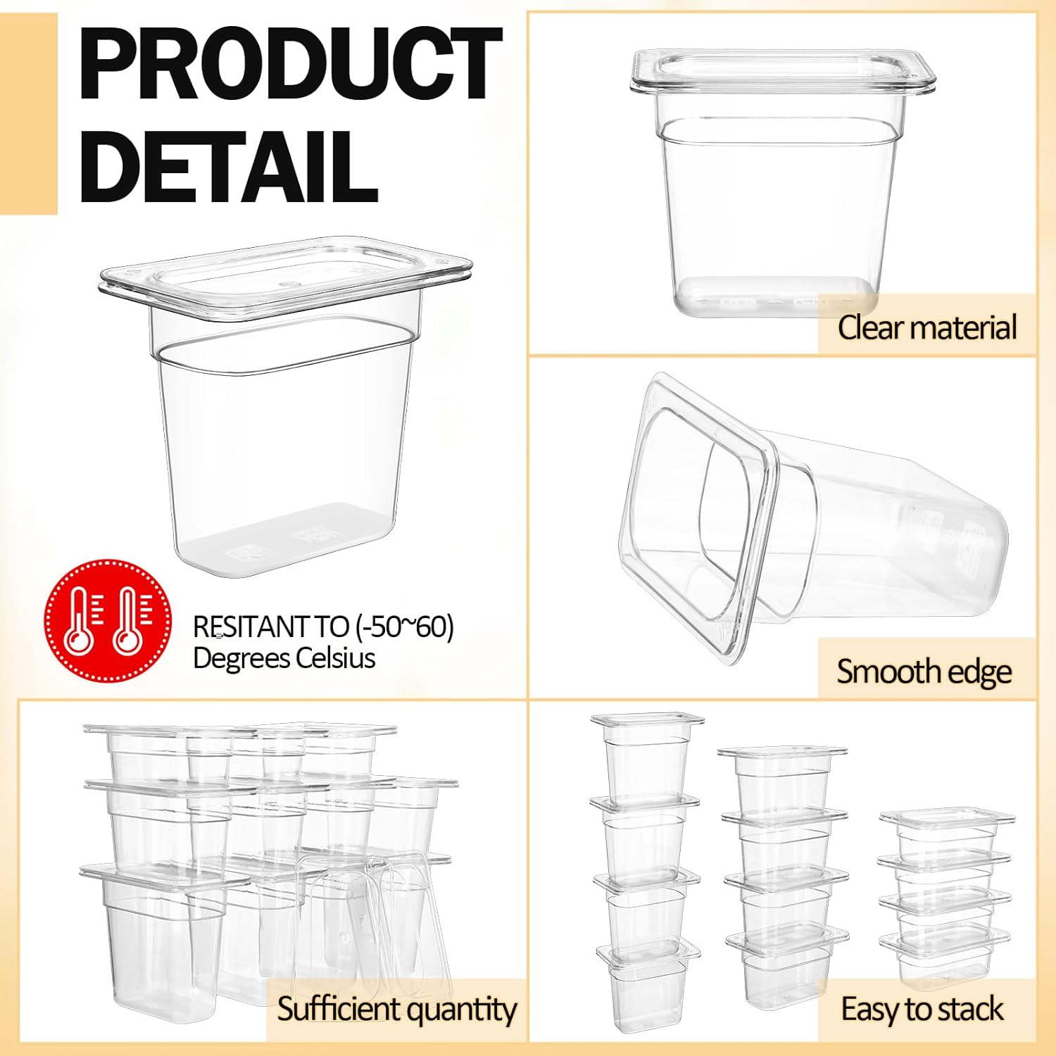 Tioncy 12 Pcs 1/9 Size Clear Food Pans with Lids Stackable Plastic Salad Bar Containers Commercial Food Storage Transparent Hotel Pans for Vegetables Fruits Beans Corns 2.5'' 4'' 6'' Deep