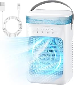 Portable Air Conditioners, Personal Mini Air Cooler Cooling Fan with 3 Wind Speeds, 1000ml Evaporative Air Conditioner, 7 LED Light, 2 Cool Mist Air Conditioners Humidifier Fan for Room Bedroom Office