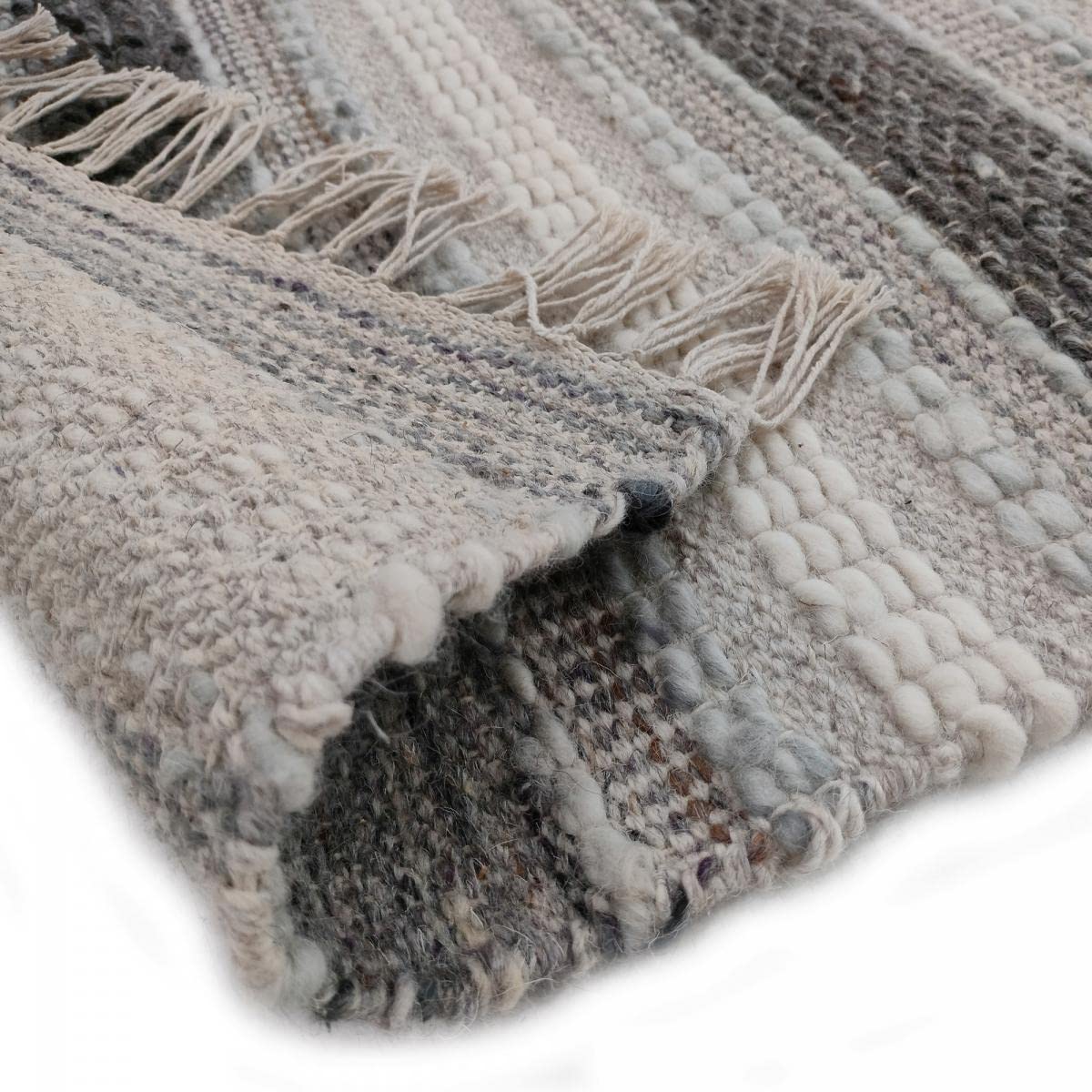 IMPALO Tapis Kilim 200 X 290 Cm, Gris, Noir, Beige, Motif Géométrique À Rayures, Tissé À La Main en Inde, Kilim Tapis pour Grand Salon, 8206
