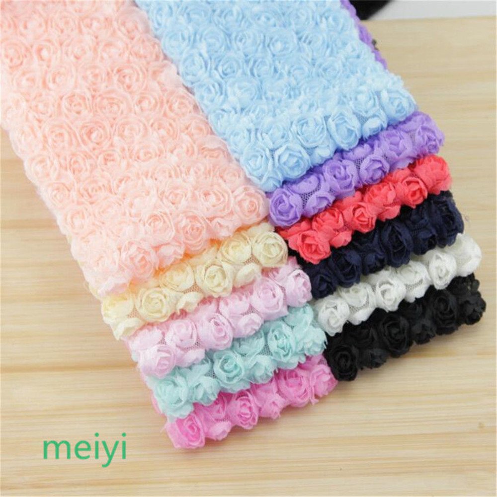 3D Pleated Chiffon Lace Trim - 5 Yards Orange Flower Embellishment Ribbon