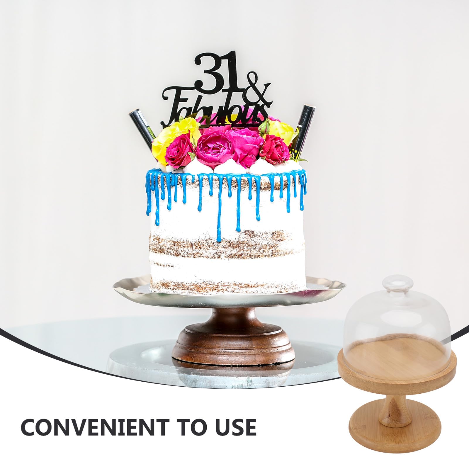 BESPORTBLE Présentoir à Gâteau en Bois et Verre Couvercle Élégant, Plateau Simple et Pratique, pour Présenter Desserts et Pièces Montées Lors D'événements