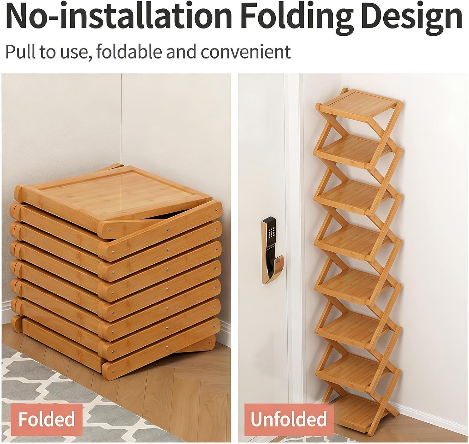 Foldable Shoe Rack - 8 Tier Organizer Shelf - Space Saving Standing Storage