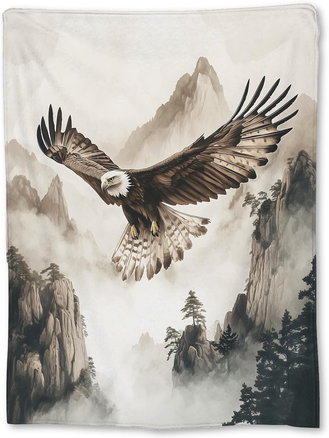 Soaring Eagle Blanket, Soft Fuzzy Flannel Painting Style Throw Blanket for Couch, Bed, Travel & Home Decor, Lightweight Cozy Warm Blankets for Adults Kids Men Women 80×60 in