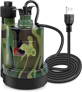 TIGEROAR 120V Water Submersible Pump 1/4 HP 1800 GPH Utility Water Table Sump Submersible Water Transfer Pump with 10 ft. Cord and Hose Adapter for Transferring Water