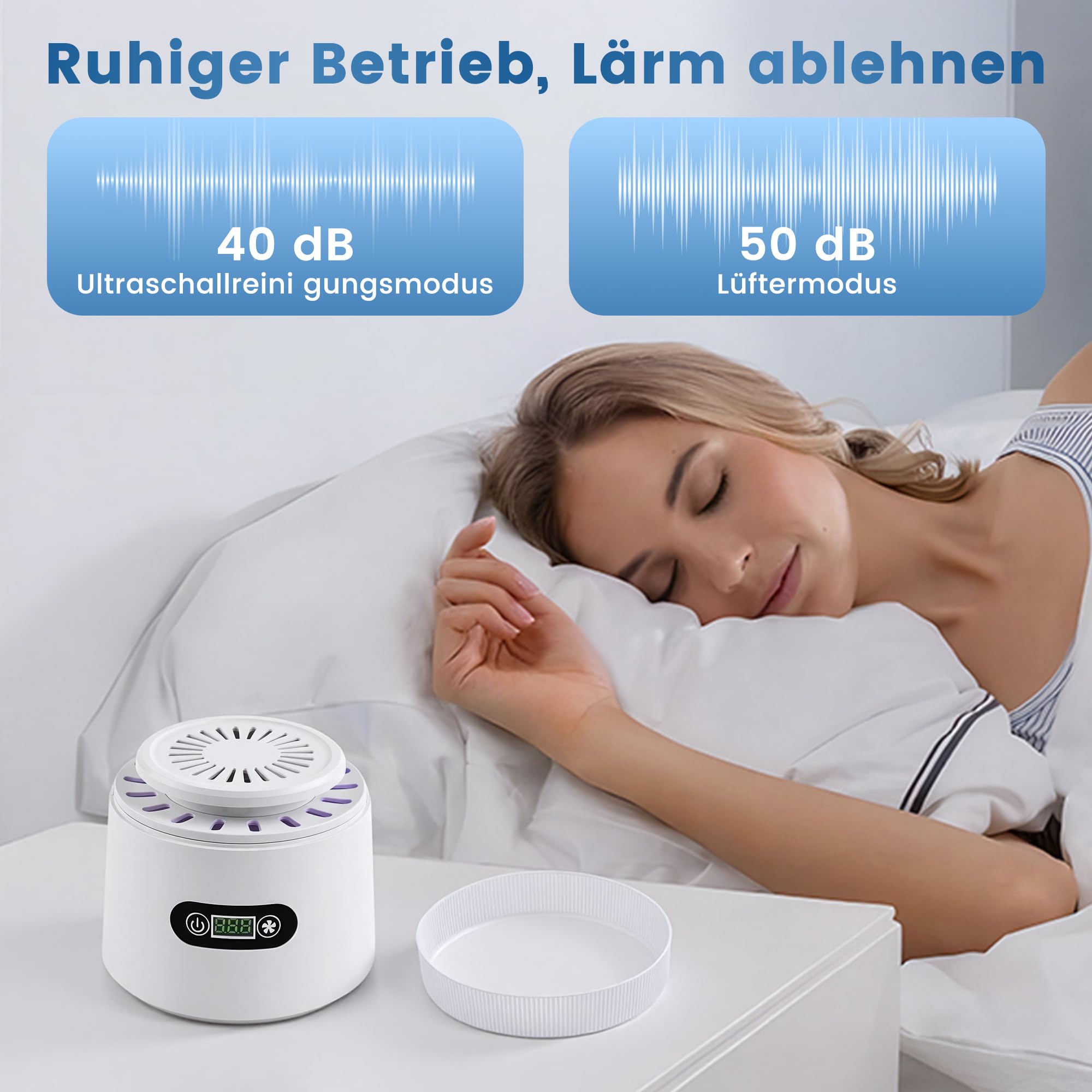 Dispositivo de limpieza por ultrasonidos para dientes (43 kHz, UV, con ventilador, 180 ml) | Secado rápido, limpieza suave, para dentaduras postizas, para joyas, vaina dental
