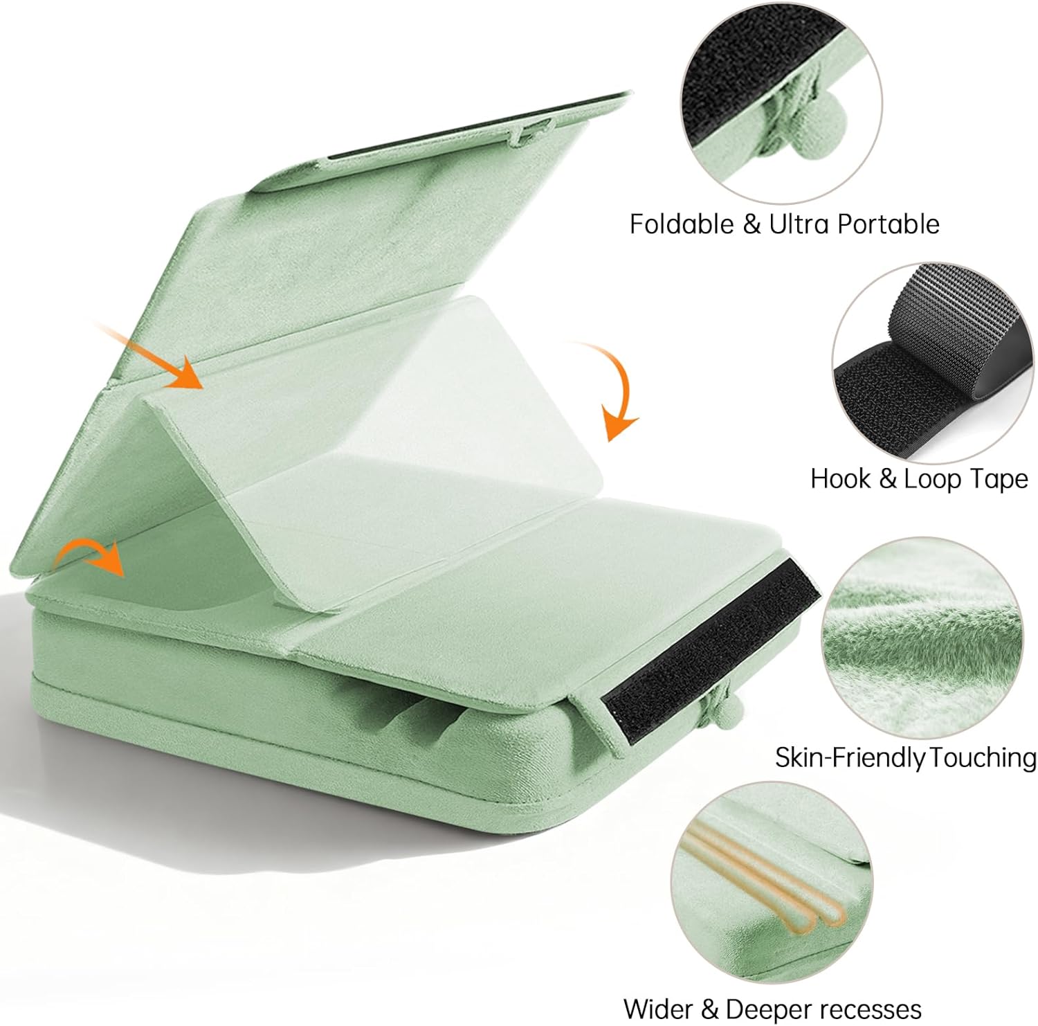 Tablet Pillow Stand with Storage, Foldable iPad Holder for Lep, Bed, Sofa, and Desk - Soft Pad Dock with Pocket and Stylus Mount Compatible with 4-13" iPad Pro/Air/Mini, Galaxy Tab, Kindle