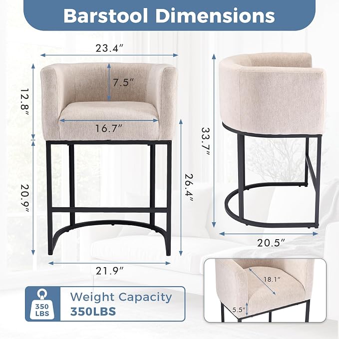 Butaco moderno DUMOS set 4 con asiento de lino beige miniatura 2