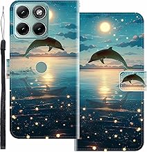 Case for Moto Edge 70 Fusion+, Protective PU Leather Wallet Flip Cover with Kickstand Bumper [Card Slots] Dolphins