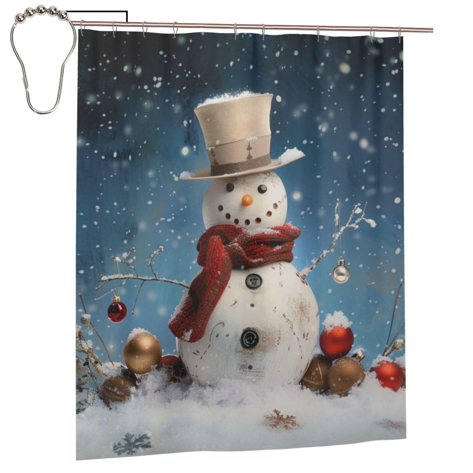 BWWHCCTI Snowman Printed Shower Curtain With 12 Iron Hooks Opaque Quick Drying Waterproof Shower Curtains Sets For Bathroom 152x183 Cm