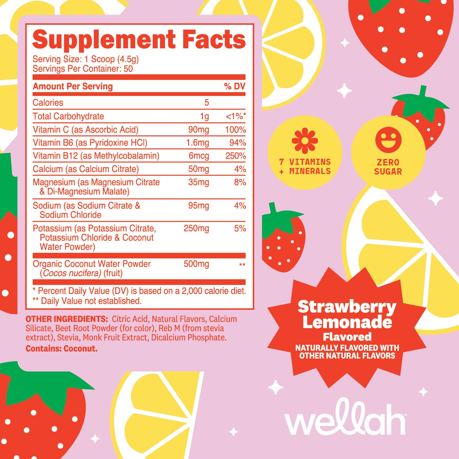 Wellah Electrolytes Powder (Strawberry Lemonade) 50 Servings — Amazon image 2