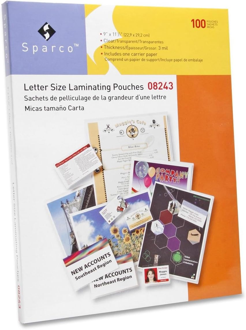 Sparco Laminating Pouch, Letter, 9 x 11-1/2 Inches, 3mil, 100 per Box, Clear (SPR08243)