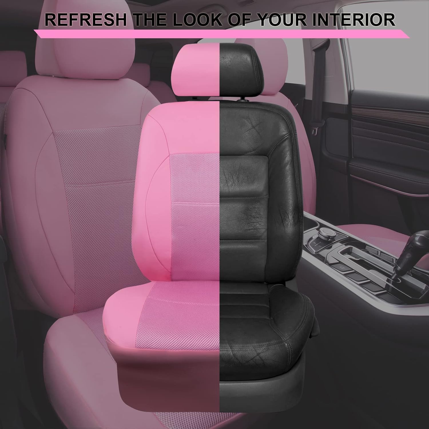 CAR PASS Pink Leather Seat Cover Automotive Breathable Universal Car Seat Cover Set Package-Super 5mm Sponge Inside,Airbag Compatible, Interior Cover Cute for Women Car Truck Van All Pink