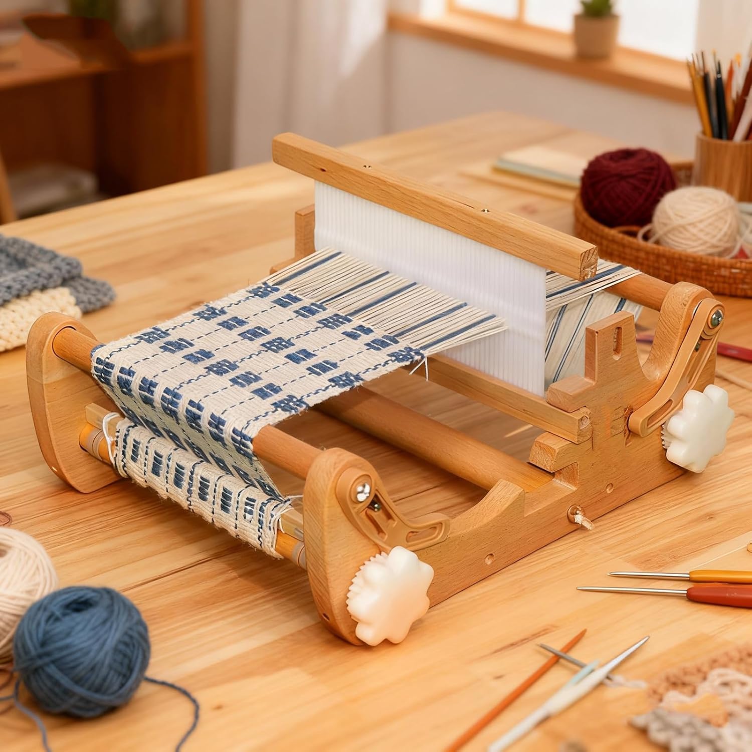 Kit De Telar De Madera De Mesa, Máquina De Tejer A Mano Diy Con Un Juego Completo De Accesorios, Densidad De Tejido Ajustable, Ancho Máximo De Tejido: 20 Cm, Para Principiantes En Manualidades.