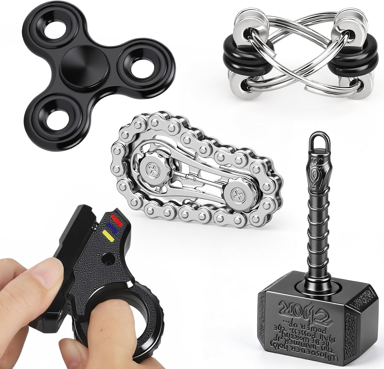 5 Pack Fidget Spinners Toys Bulk for Party Favors, Sensory Hand Fidget Pad Chain Finger Slider Ring Toy for Teen Kids Adults