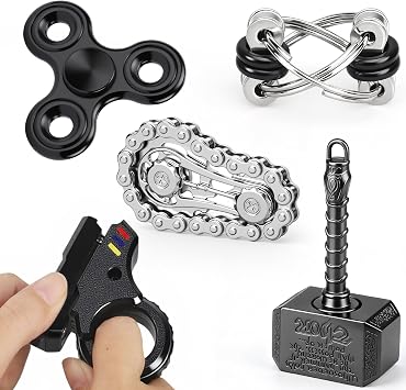 5PCS Fidget Spinner Toy Bluk Fdget Gun Finger Ring 2in 1 Hammer Infinity Cube Hand Chain Spin Gyro for Teens Adults, Gift for Birthday Party Classroom Prize