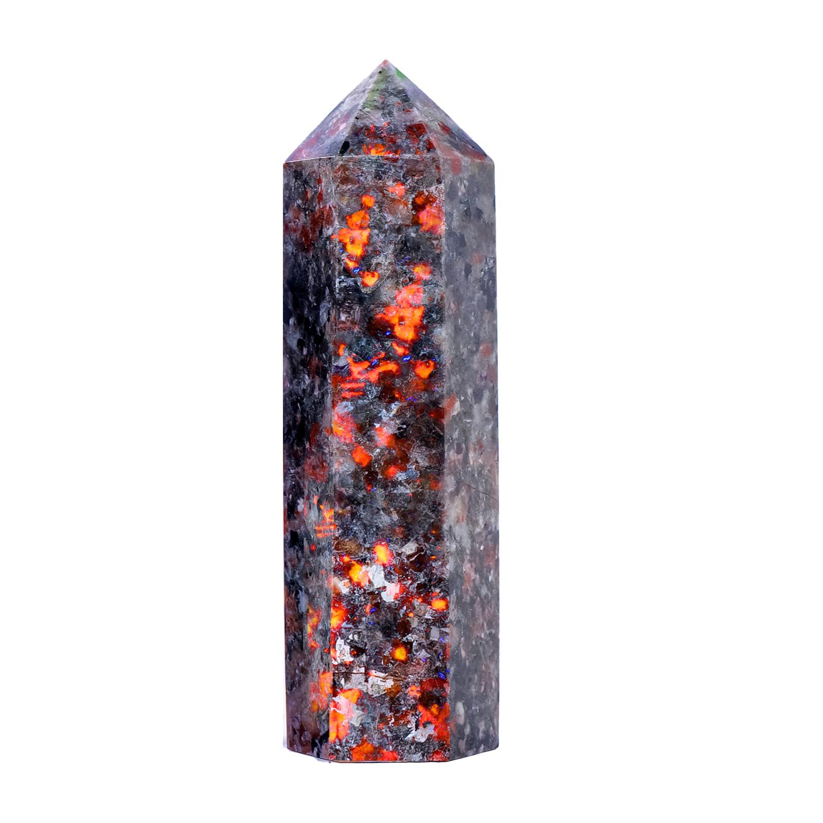 Runyangshi 1PCS Natural Crystal Flame Yooperlite Stone Tower 2.36"-2.75" (6-7cm) 6 Faceted Single Point Prism Healing Crystal Wand for Meditation Reiki Chakra Therapy