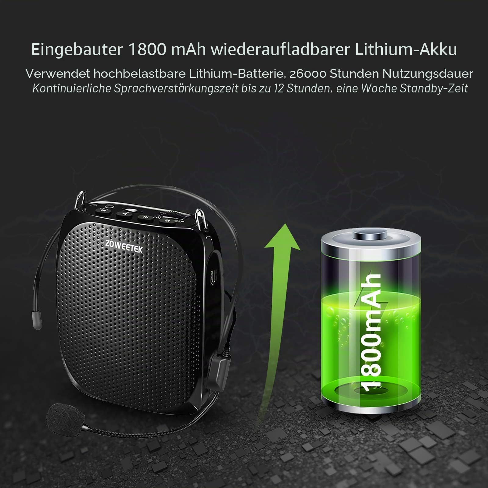 Zoweetek® Sprachverstärker, hohe Ausgangsleistung von 18 W, Mikrofon für Dozenten, Fremdenführer usw.
