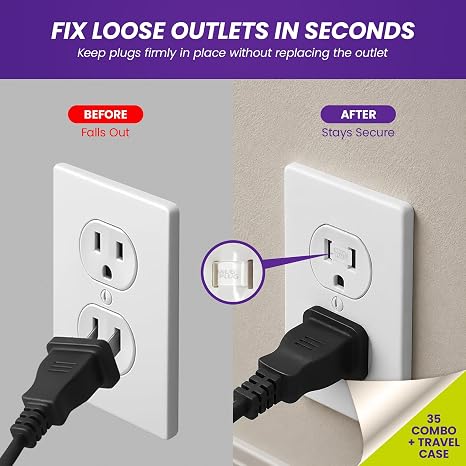Loose Outlet Fix | Snug Plug Bundle Kit | 25 Clear + 10 Glow | Travel Case