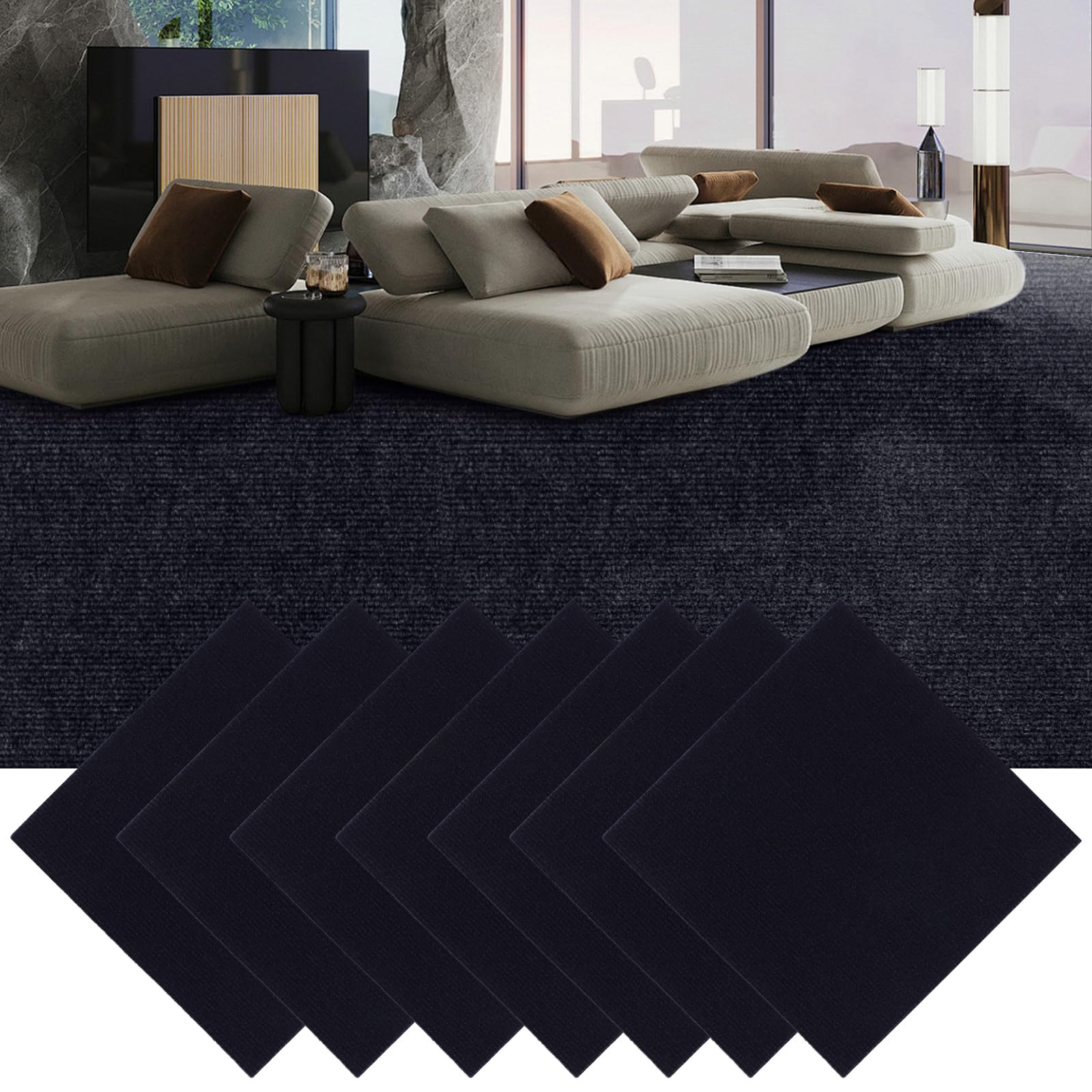 30 piezas de baldosas de moqueta 30x30 cm, baldosas de moqueta autoadhesivas, alfombras adhesivas, baldosas de moqueta autonivelantes para oficina, sala de estar, balcón (negro)