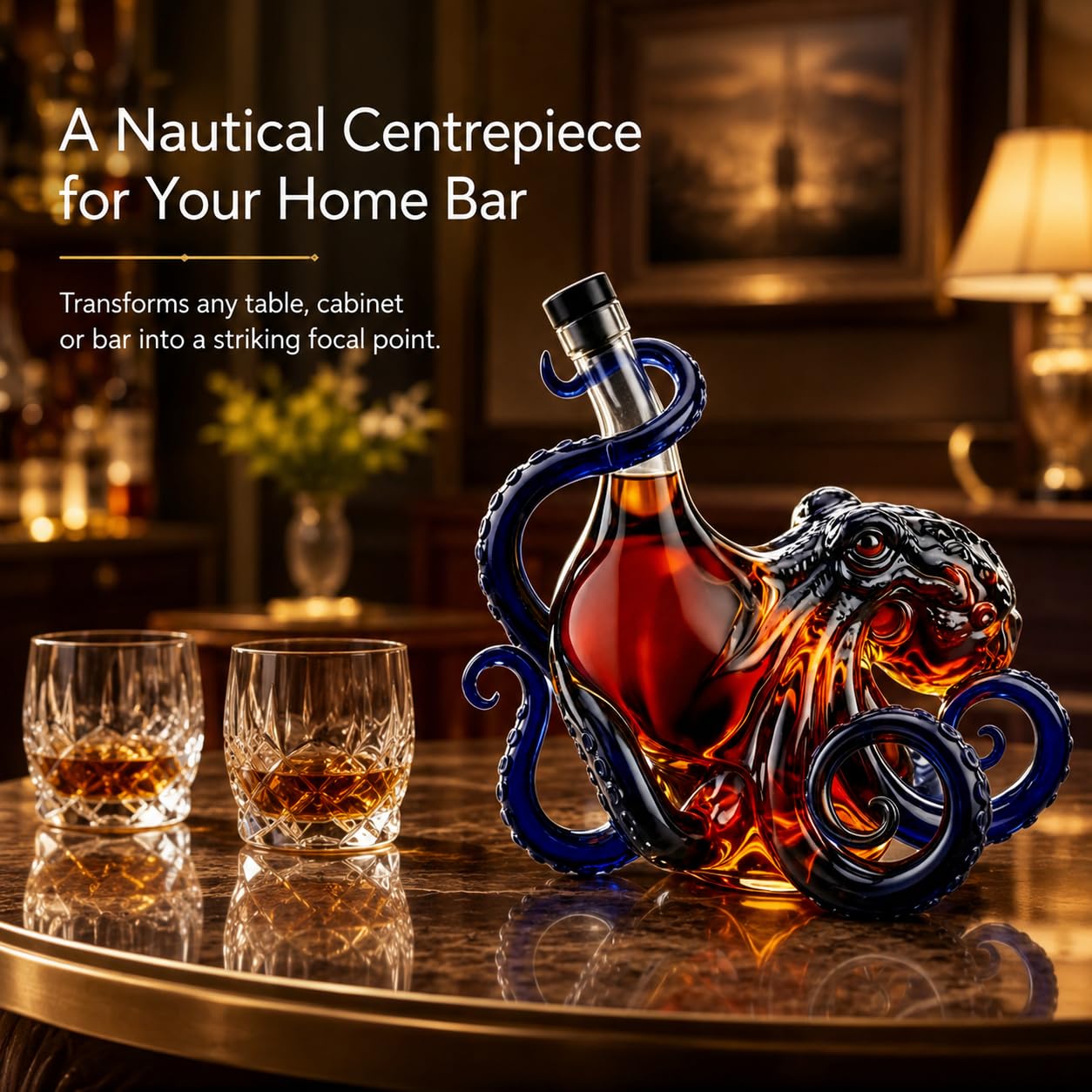 Bottiglia di vino a forma di polipo, decanter artistico in vetro 3D, decorazione nautica con tentacoli scuri, per whisky, vino, soda da 350 ml, regalo da bar a tema oceano, nero, 350 ml
