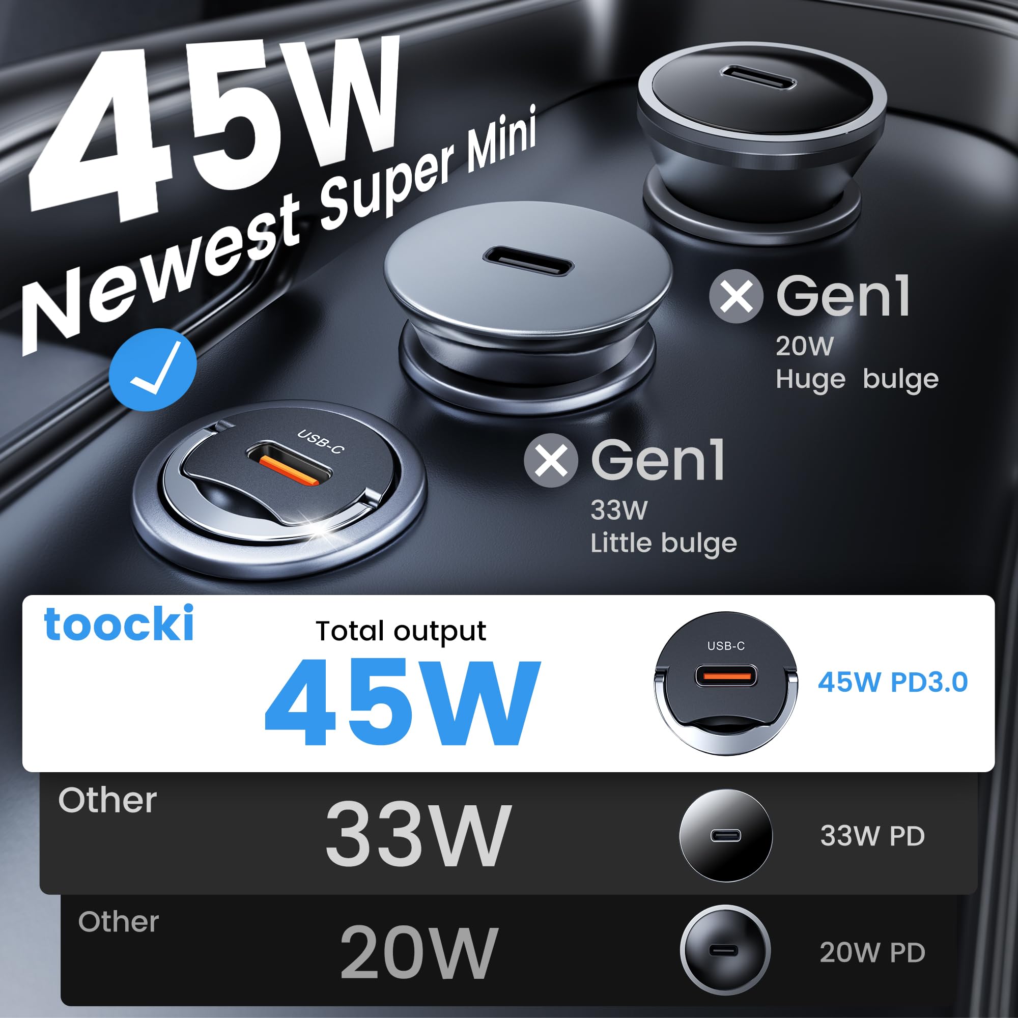 toocki 45W samochodowa ładowarka USB-C (2 sztuki), PD 3.0 - Szybka ładowarka samochodowa z pojedynczym portem typu C do iPhone'a 16/15/14 Pro Max, iPad i Samsung