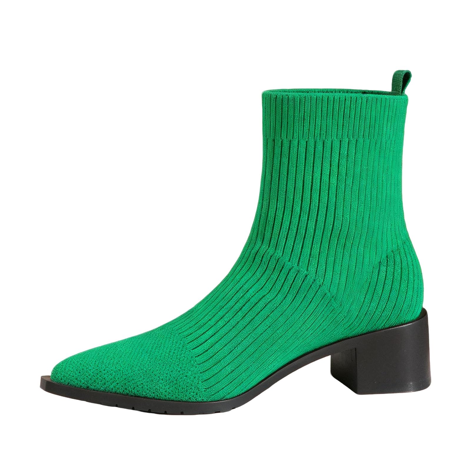 Womens Stretch Knit Slip On Ankle Boots Casual Pointed Toe Chunky Low Heeled Mid Calf Sock Boots Fashion