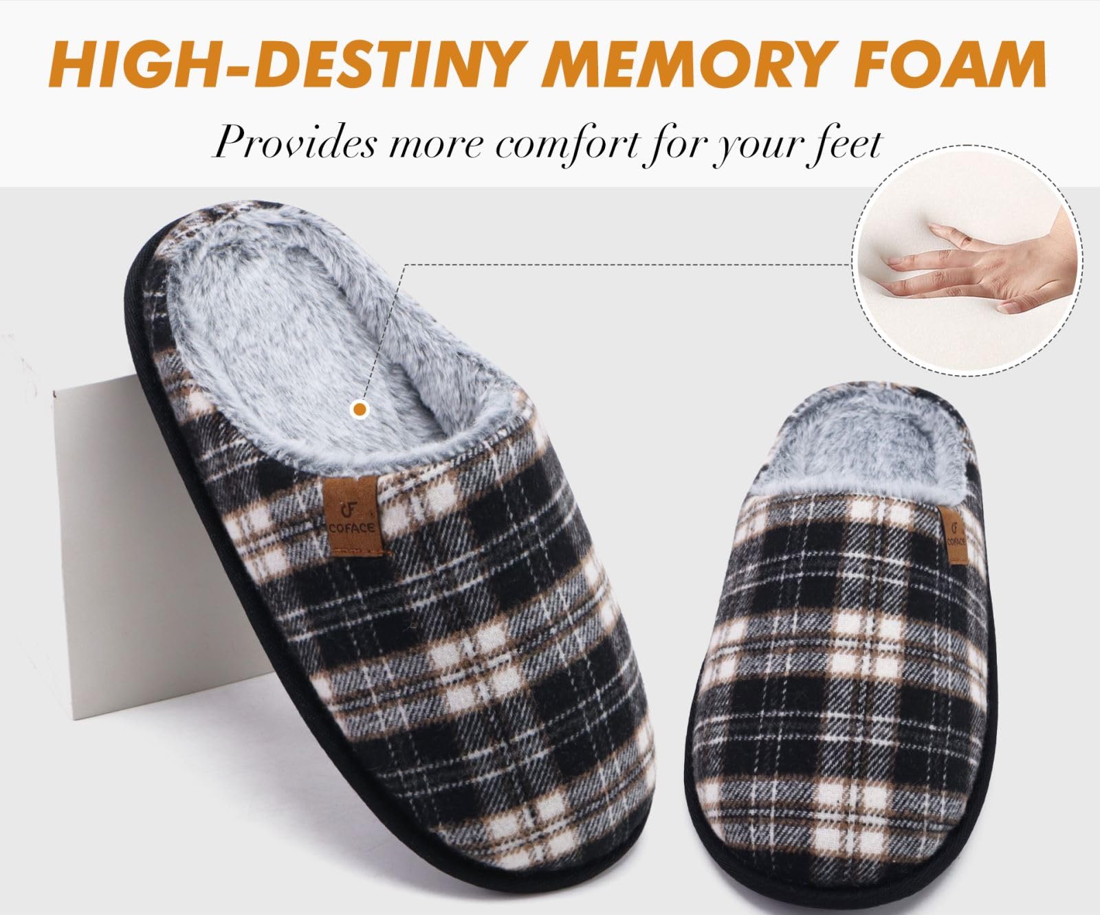 Pantofole da Uomo Invernali Plaid, Comoda Memory Foam Calde Scarpe da Casa in Lana con Suola Antiscivolo 40-47