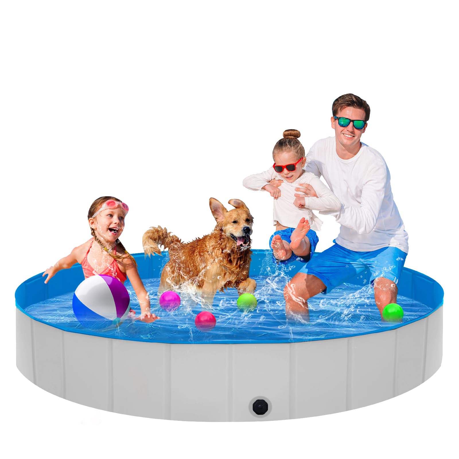 Extra Large Foldable Dog Pool, 71' x 12' Portable Anti-Slip Kiddie Pool