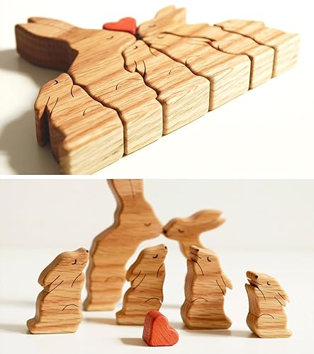 Miniatura 5 de Personalized Wooden Rabbit Family Puzzle with 2-8 Name Custom Animal Family Figurines for Mom Dad House Warming Family Gifts