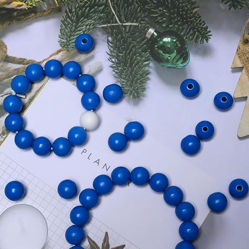 Miniatura 10 de 100 cuentas de madera para guirnaldas, cuentas sueltas de madera azul marino de 0.63 pulgadas para manualidades, joyería, cuentas de madera