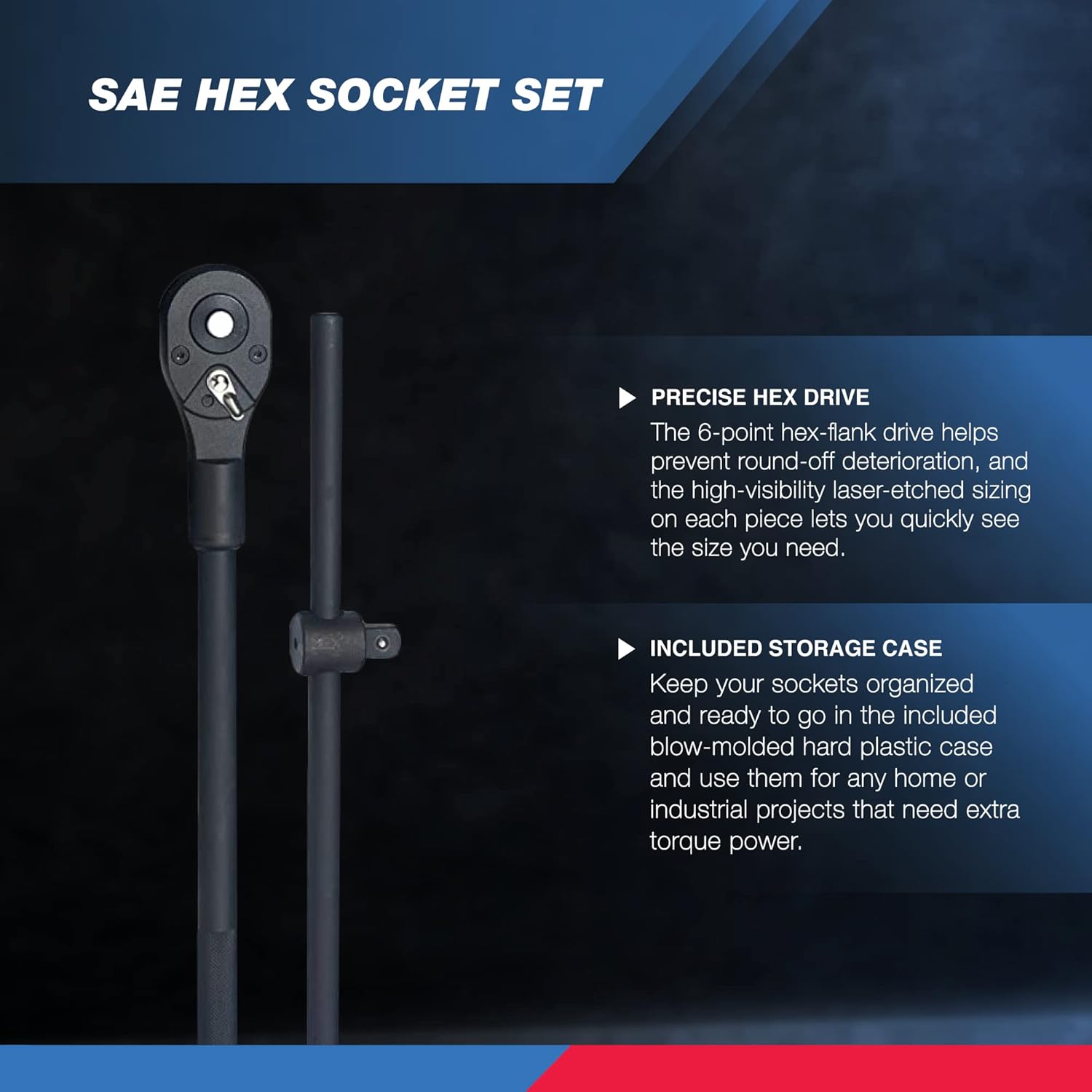 NEIKO 02409A 3/4-Inch-Drive Deep Impact Socket Set, SAE Sizes 7/8" to 2", Ratchet Handle and Extension Bars Included, Chrome Molybdenum Steel, 22-Piece Set