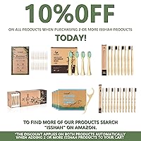 Vista 9 de Cepillos de dientes de carbón de bambú, 12 unidades con púas de hilo dental natural, 200 unidades y hisopos de algodón de bambú, 500