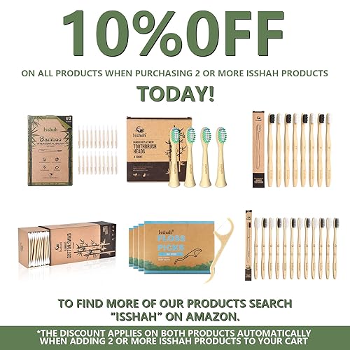 Miniatura 9 de Cepillos de dientes de carbón de bambú, 12 unidades con púas de hilo dental natural, 200 unidades y hisopos de algodón de bambú, 500 unidades