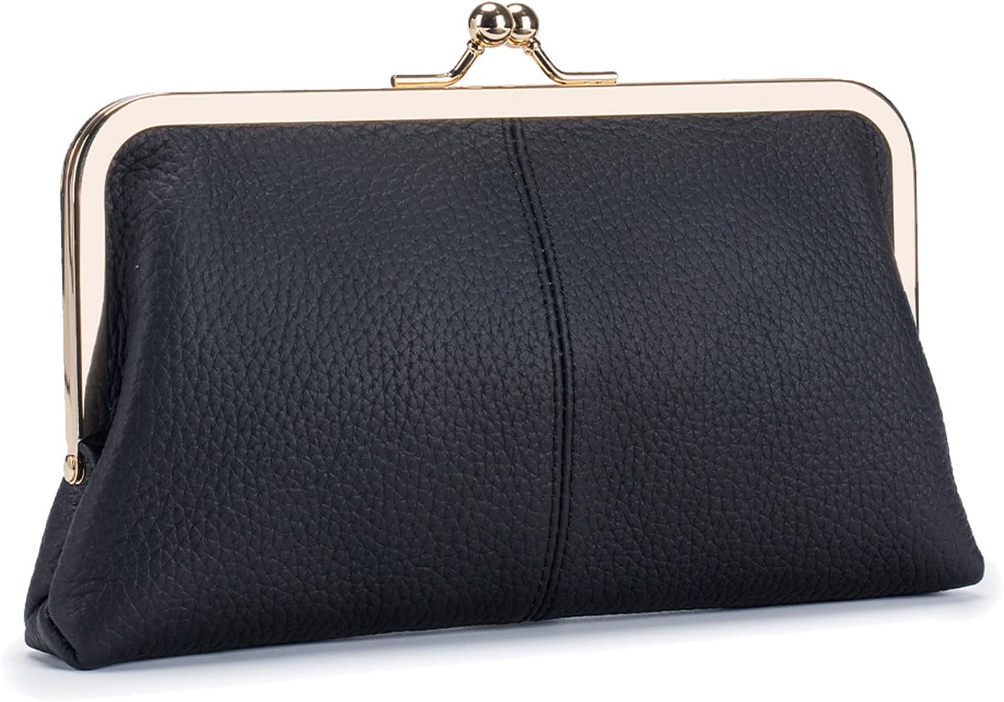 Soft Genuine Leather Wallet for Women Vintage Style Ladies Cell Phone Purse with 8 Card Slots, Kiss-lock Closure