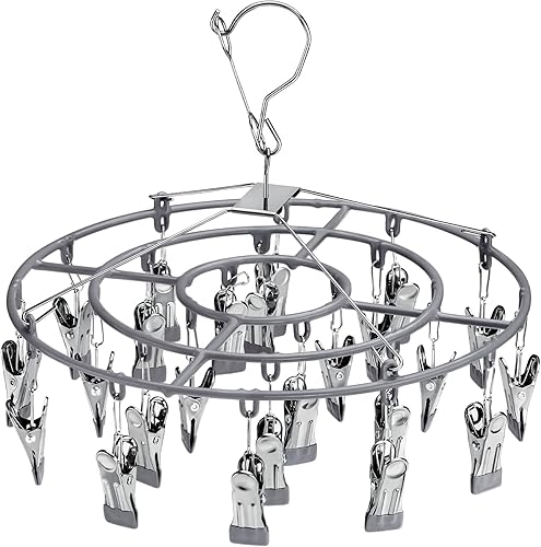 PHYDELU Estante de secado para ropa con 24 clips, colgador de calcetines para secar, colgar ropa para secadora, ropa interior, perchas para ropa