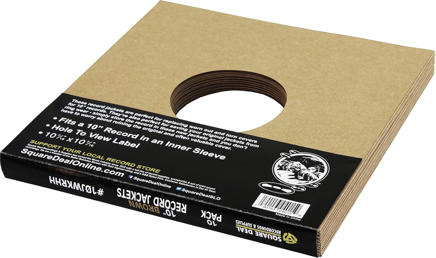 10" Record Jackets - Kraft Brown - with Hole (50)