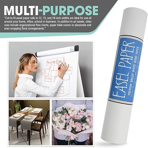 Miniatura 4 de White Art - Rollo de papel de caballete (12 pulgadas por 75 pies) 100% reciclable, sin amarillamiento, para manteles de papel, respaldo de tablón de