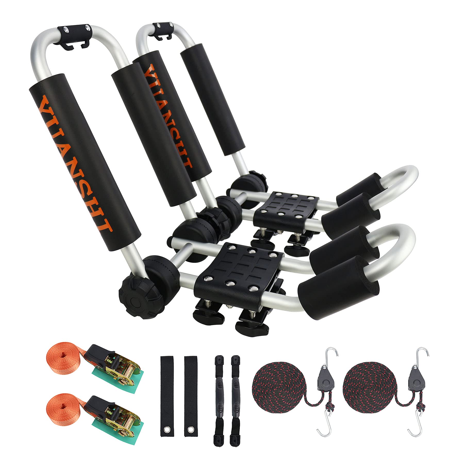Photo 1 of ***Parts Only***Upgraded Universal Folding Kayak Rack, J-Bar Carrier for Canoe Boat SUP Ski, Mount on Car Roof Top Crossbar, Includes 4 Ratchet Straps, 2 Anchor Straps, 2 Carry Handles (1 Pair, Aluminum)