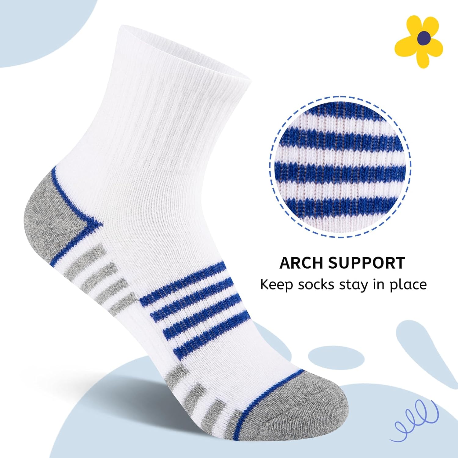 Comfoex Boys Athletic Quarter Socks - Ankle Sports Socks With Cushioned Sole - 6 Pairs, Sizes 4-6, 6-8, 8-10 Years Old - Image 3