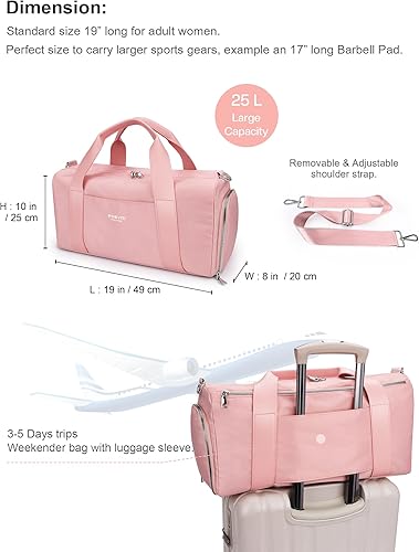 Miniatura 2 de Bolsa de gimnasio rosa para mujeres y niñas con compartimento para zapatos y bolsillo húmedo - Bolsa de lona para viajes, deportes, fitness