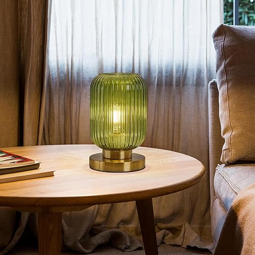 Miniatura 2 de Lámparas de mesa de cristal con globo moderno de mediados de siglo, lámpara de mesa verde regulable para mesita de noche, pequeña lámpara de mesa