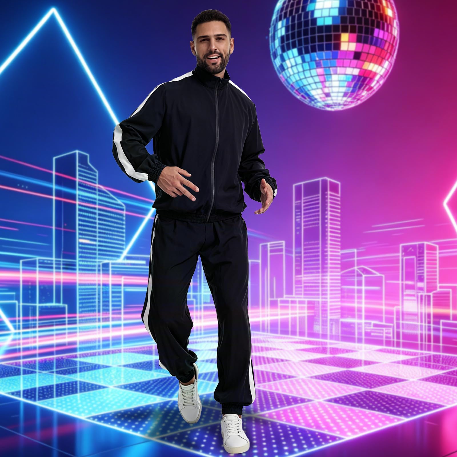 Traje de los años 80 y 90 para hombre, diseño de discoteca, color sólido, para fiesta temática de Halloween