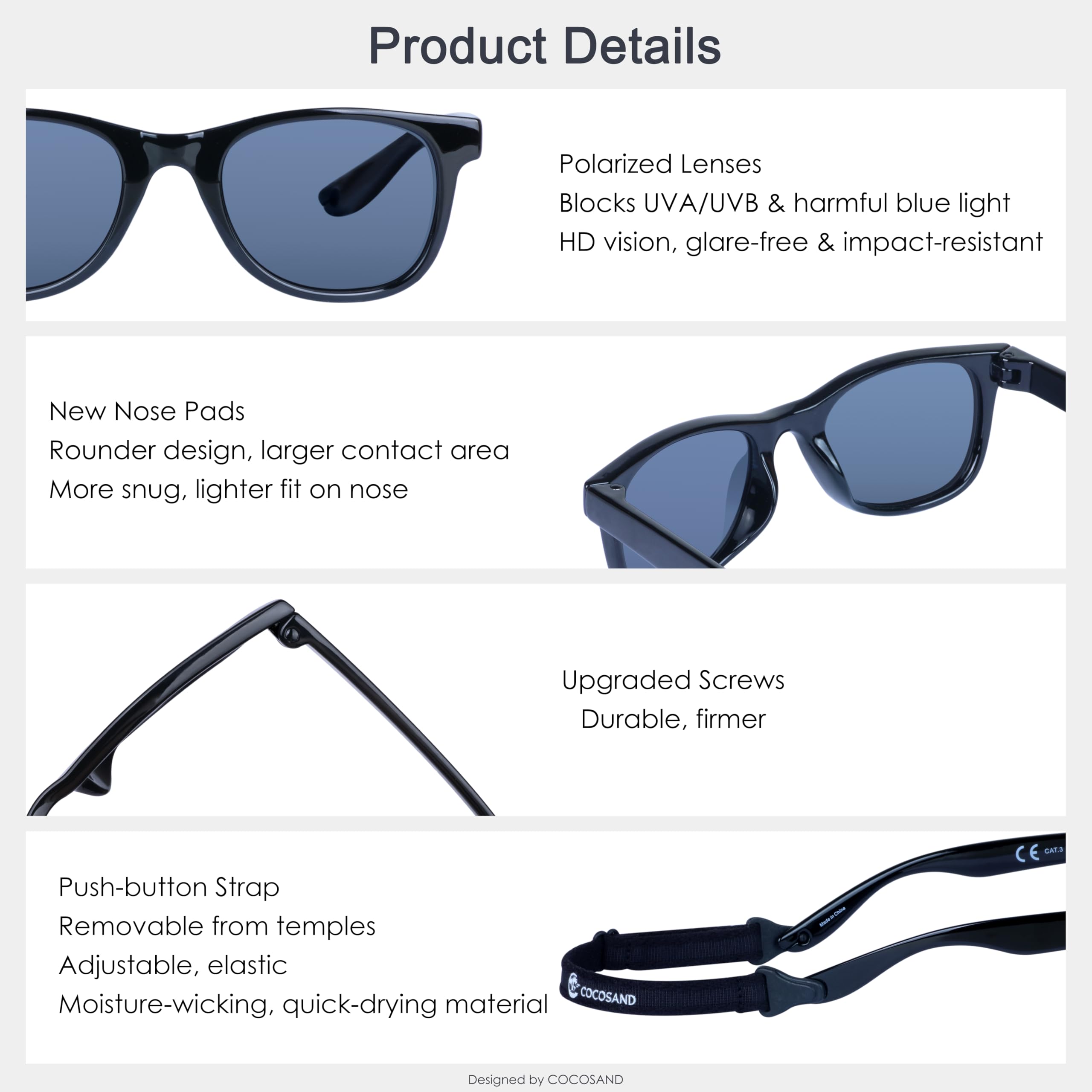 COCOSAND Lunettes de soleil pour enfants avec sangle polarisée et monture flexible en silicone souple pour tout-petits garçons filles âgés de 2 à 6 ans