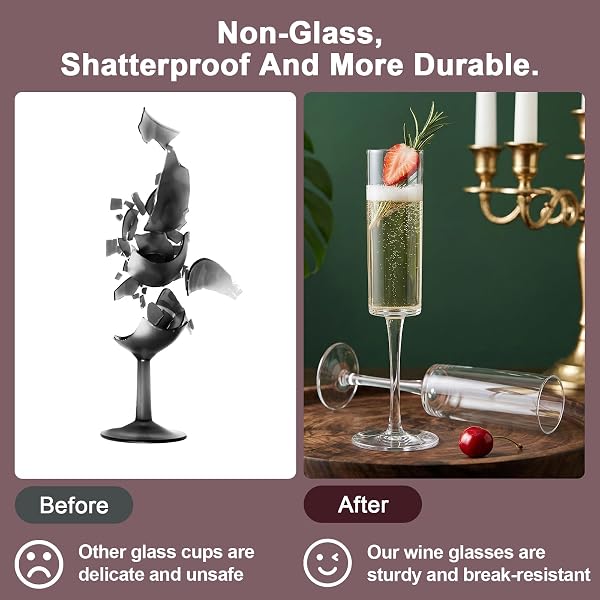 Lot de 2 Verres à Vin Rouge en Acrylique,165 ml,Réutilisables,Sans BPA,Verre à Pied Plastique,Incassables, Parfaits pour les Mariages,Anniversaires,Fêtes et le Camping (Coupes à champagne B) - 3