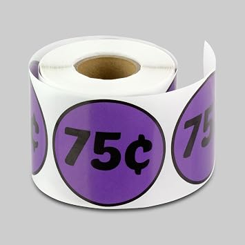 75 Cent Sticker Labels - Perfect for Sales, Garage Sales, Dollar Stores - 300 Count Purple Circle Label - 2 Inch Stickers
