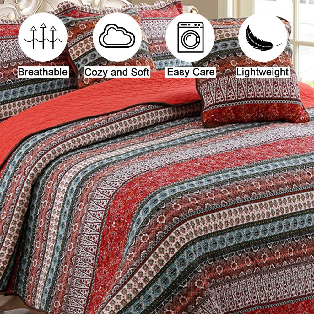 Odot Trapuntino Copriletto Matrimoniale Primaverile-Estivo, Trapuntato Copriletto Mezza Stagione con 2 Federe per Letto Singolo, Matrimoniale e Letto Una Piazza e Mezza (175*220+50*70cm,Verde Boho)