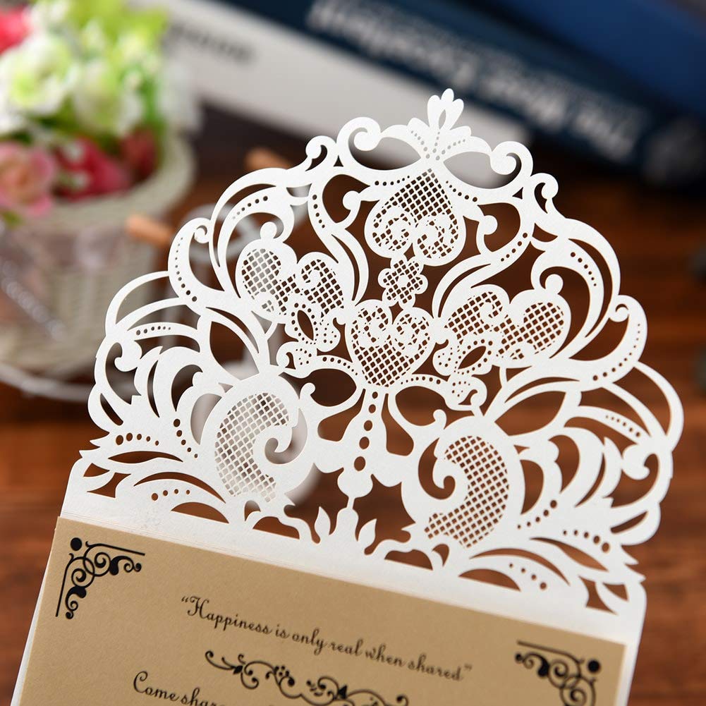 FOMTOR 50 Inviti Di Nozze Taglio Laser Oro 15x15 Cm Con Buste E Interni Bianchi – Per Matrimonio, Battesimo O Compleanno, Pronti Per La Tua Stampa!