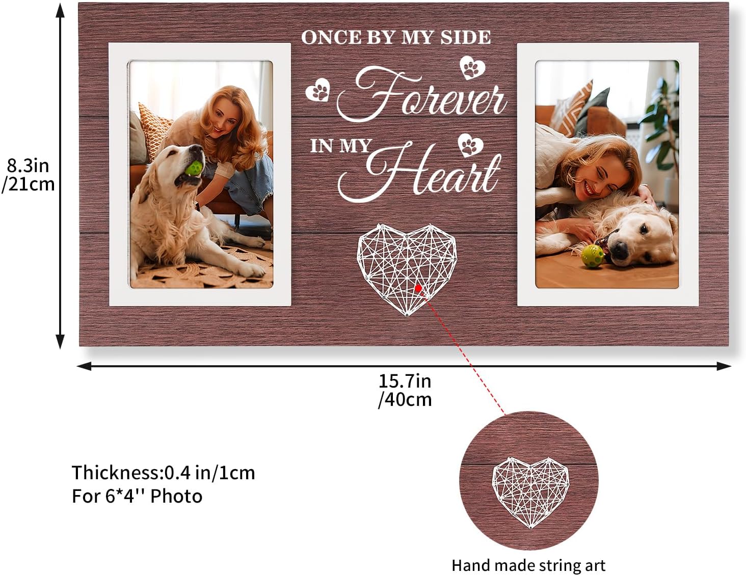 SOUHONEY Pet Memorial Gifts for Dogs Cats - Dog Memorial Gifts for Loss of Dog Picture Frame, Passing Away for Cat Sympathy Gift Photos Frame Double 4x6 IN - Brown