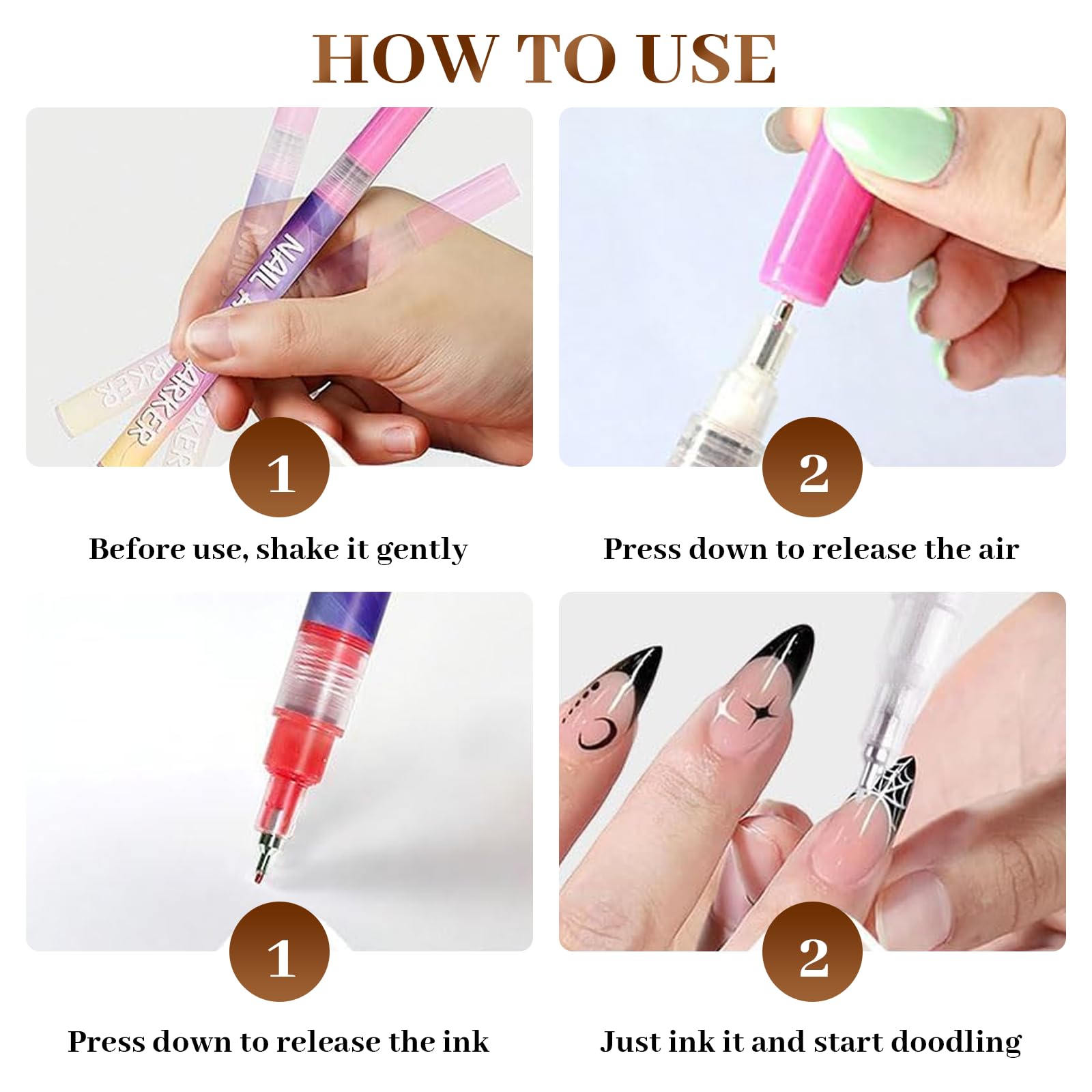 Stylo Dessin Ongles Set, 12 Couleurs Marqueur Nail Art à Base d'Eau, Pointe Fine pour Graffiti et Lignes, Outil de Décoration DIY, Déco Ongle Professionnelle
